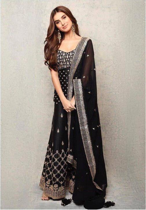 Black designer embroidered bollywood plazzo salwar suit