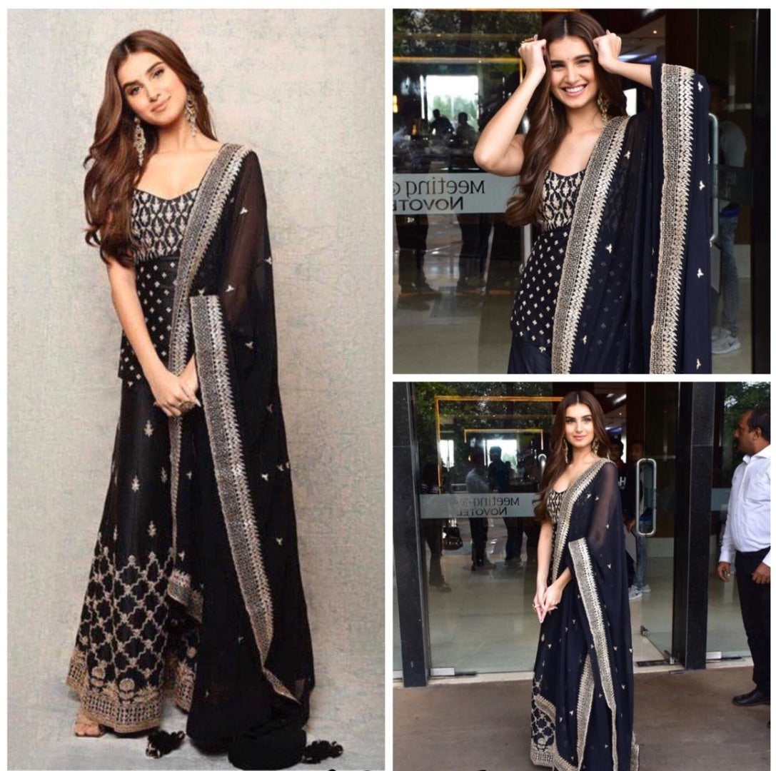 Black designer embroidered bollywood plazzo salwar suit