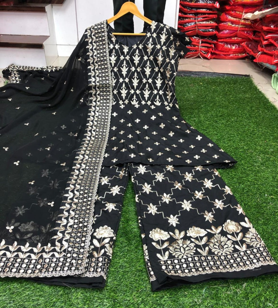 Black designer embroidered bollywood plazzo salwar suit