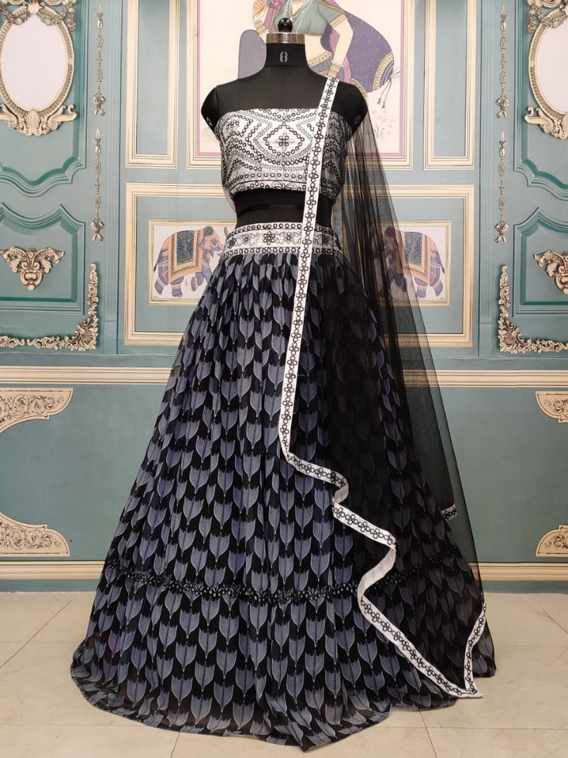 Black digital printed lehenga choli