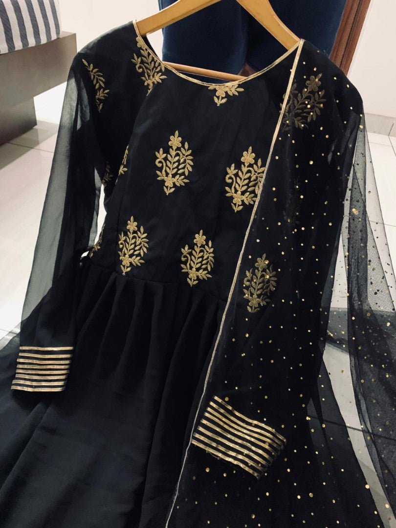 Black embroidery worked long anarkali suit