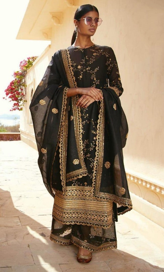 Black faux georgette designer emboridered wedding plazzo salwar suit