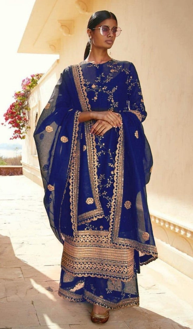 Black faux georgette designer emboridered wedding plazzo salwar suit