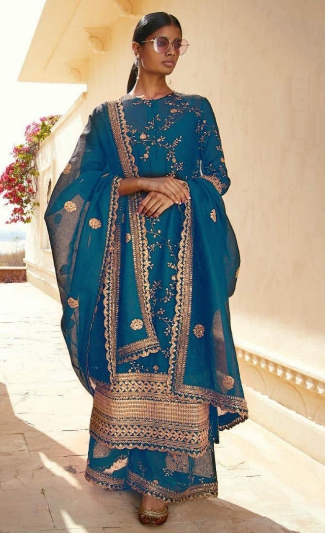 Black faux georgette designer emboridered wedding plazzo salwar suit