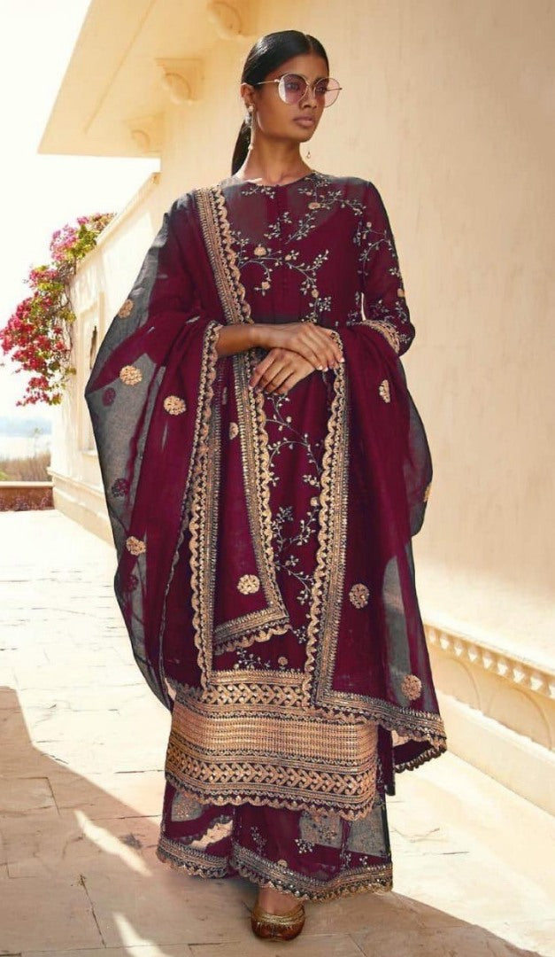 Black faux georgette designer emboridered wedding plazzo salwar suit