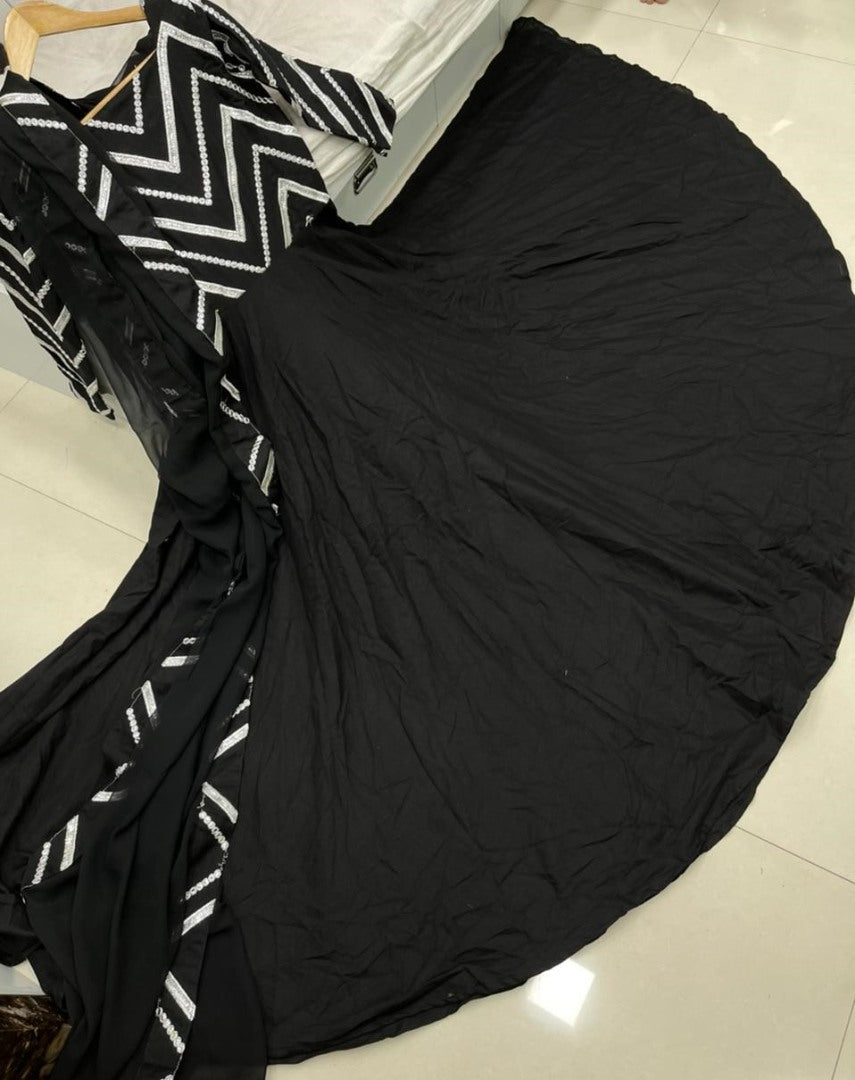 Black flax cotton with embroidered work party wear gown