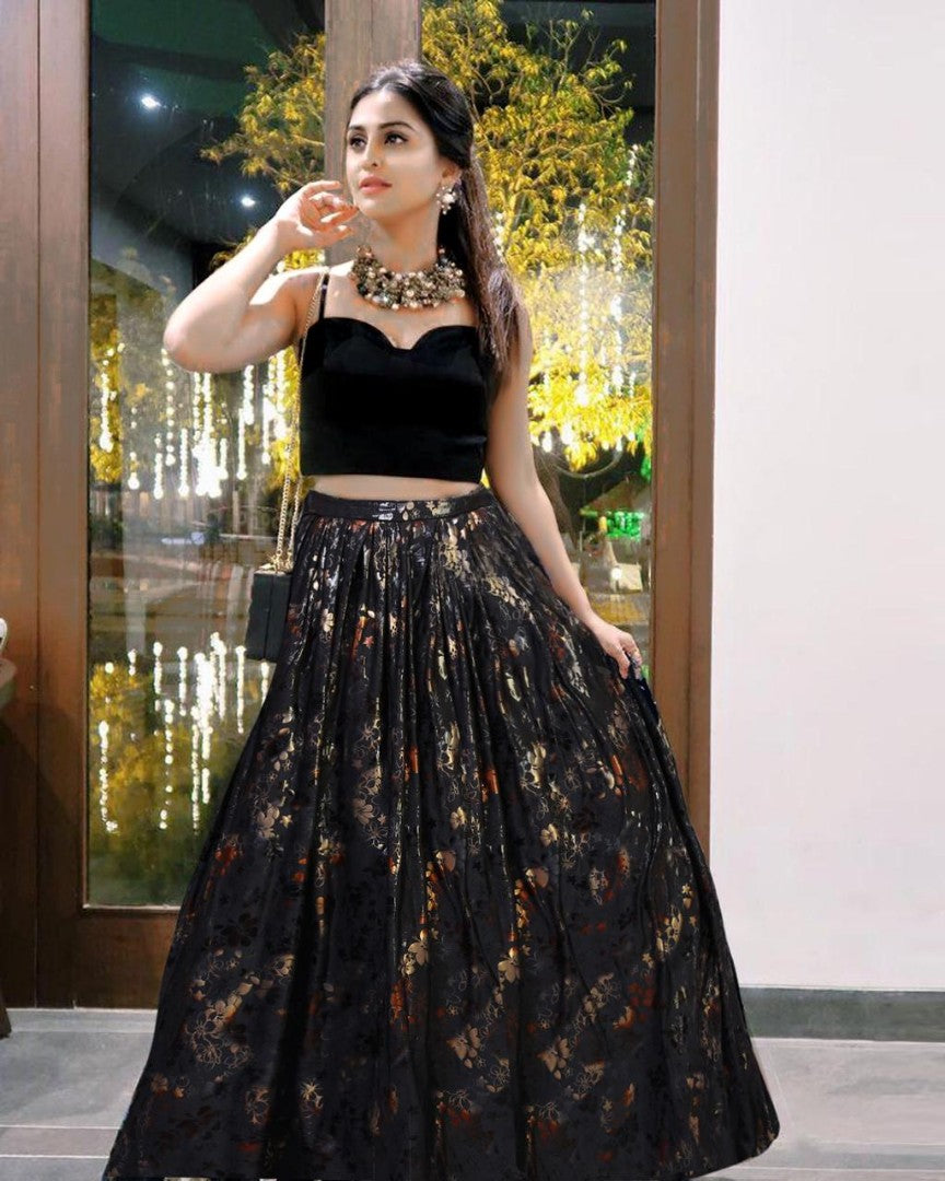 black foil printed partywear lehenga
