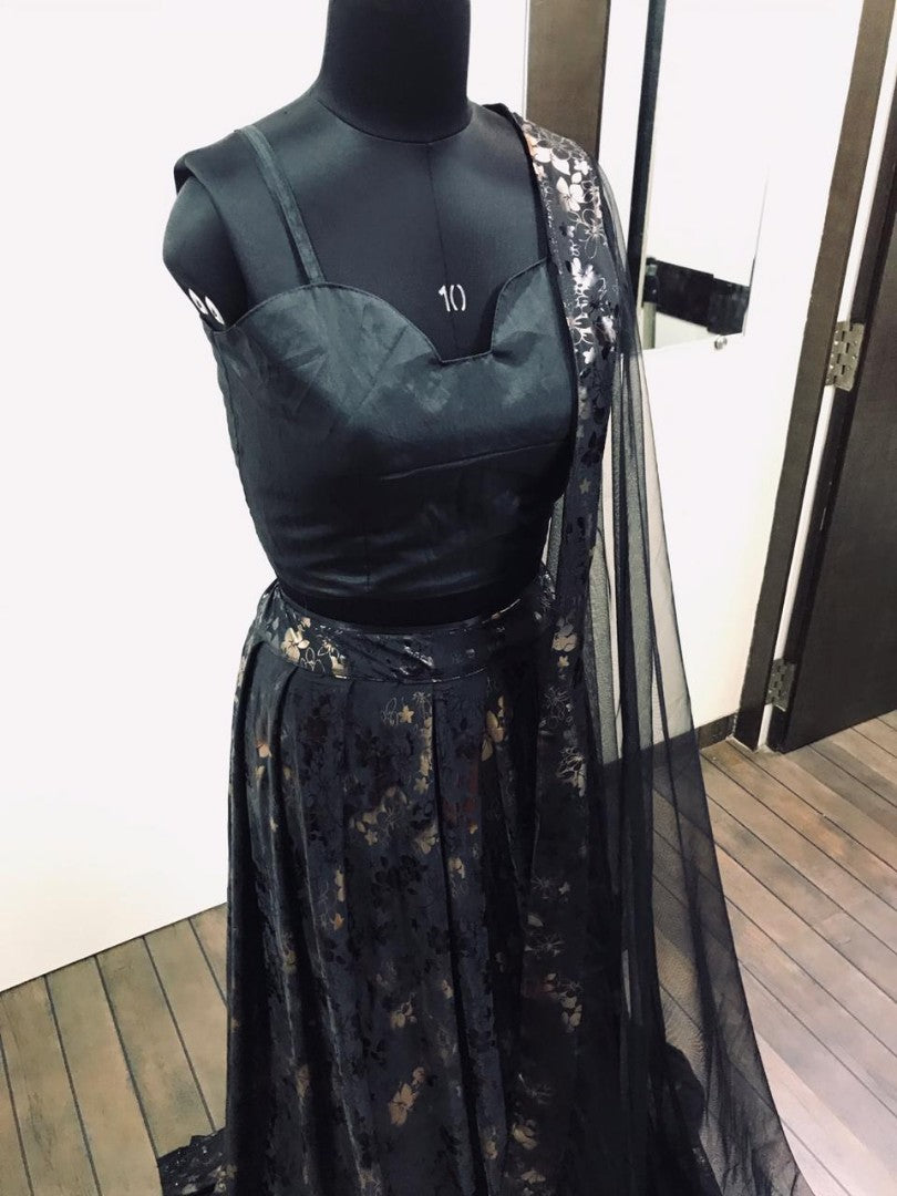 black foil printed partywear lehenga