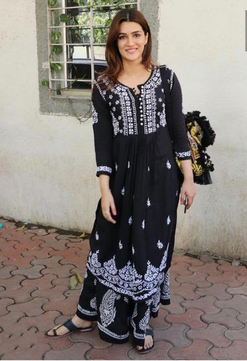 Black georgette chainstitch work plazzo salwar suit