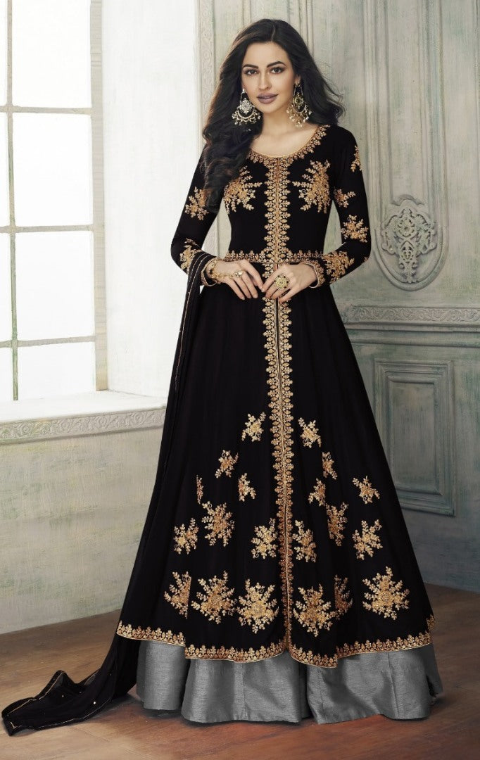 Black georgette designer embroidered wedding gown with dupatta
