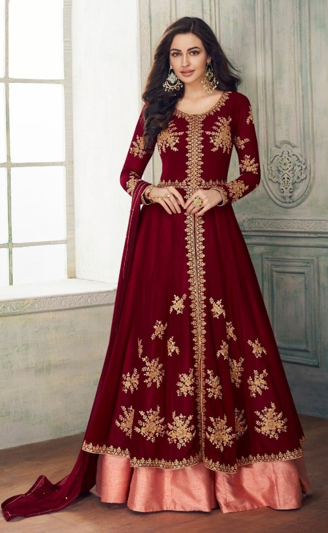 Black georgette designer embroidered wedding gown with dupatta