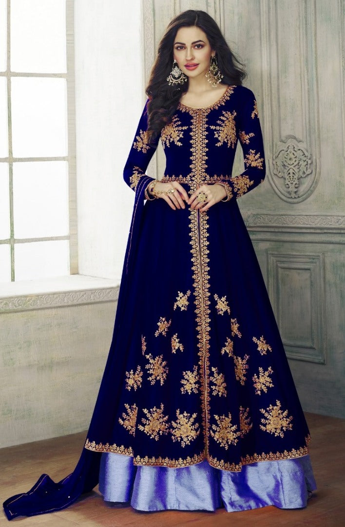 Black georgette designer embroidered wedding gown with dupatta