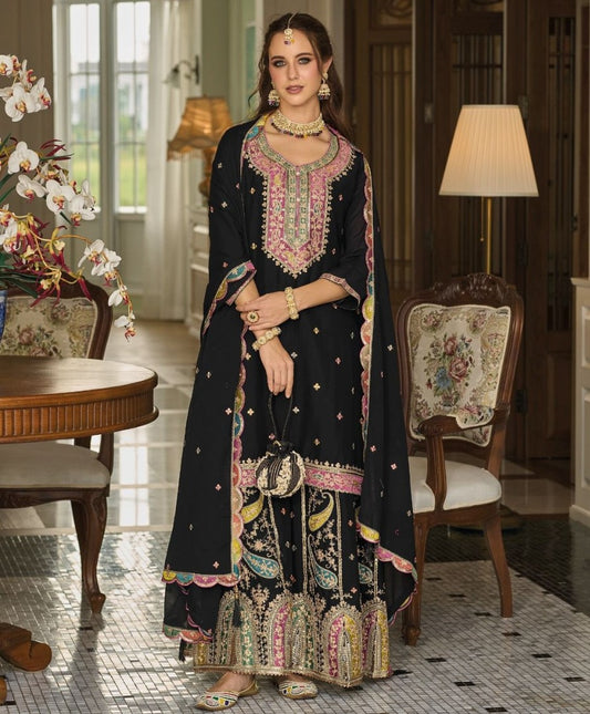 Black georgette designer wedding plazzo suit