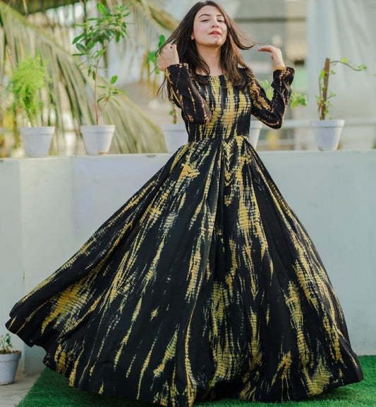 Black georgette digital printed party wear gown