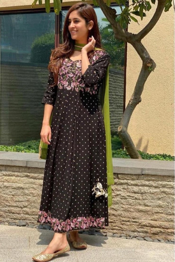 Black georgette digital printed salwar suit
