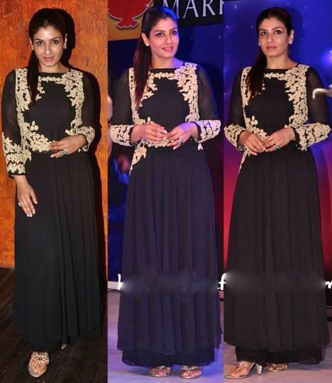 Black georgette dori embroidered partywear gown