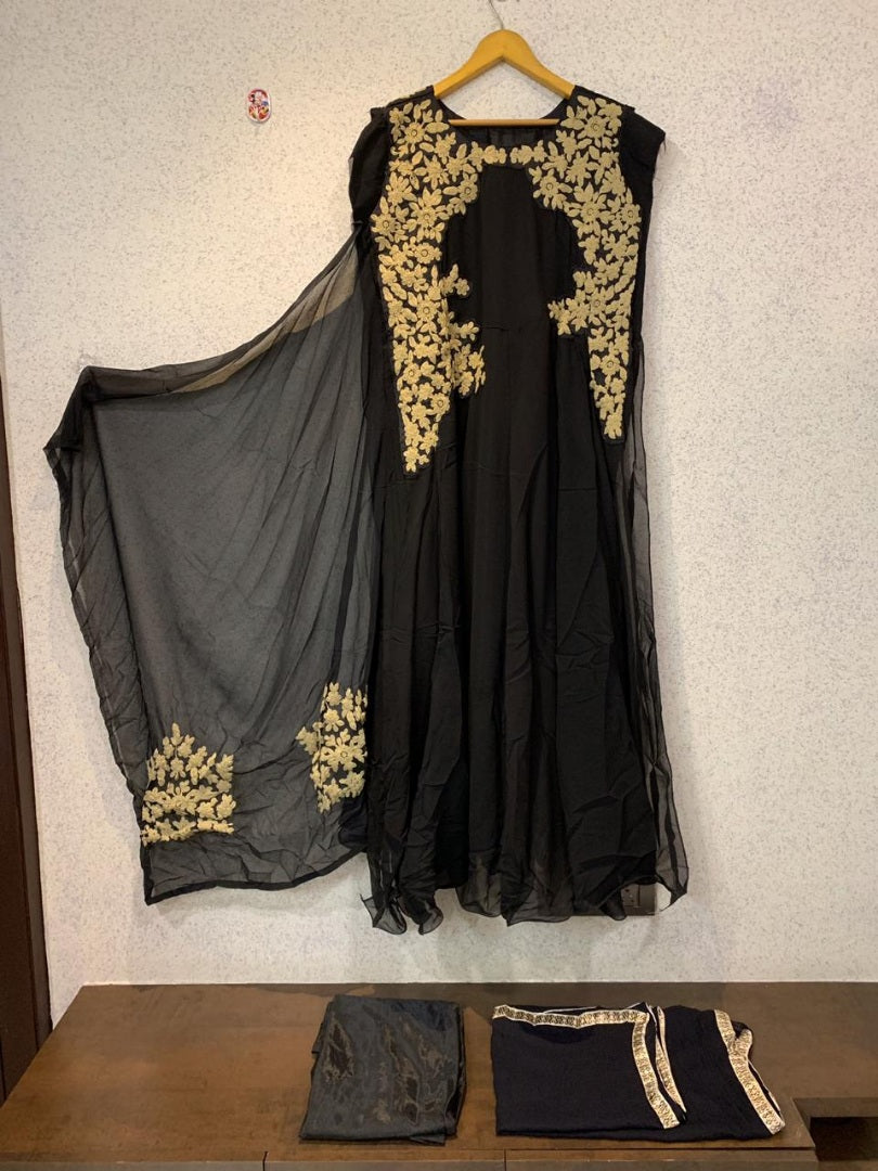 Black georgette dori embroidered partywear gown