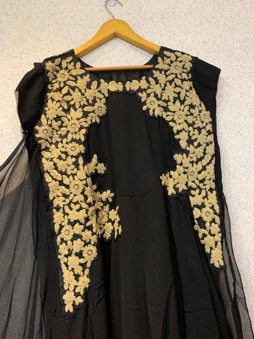 Black georgette dori embroidered partywear gown