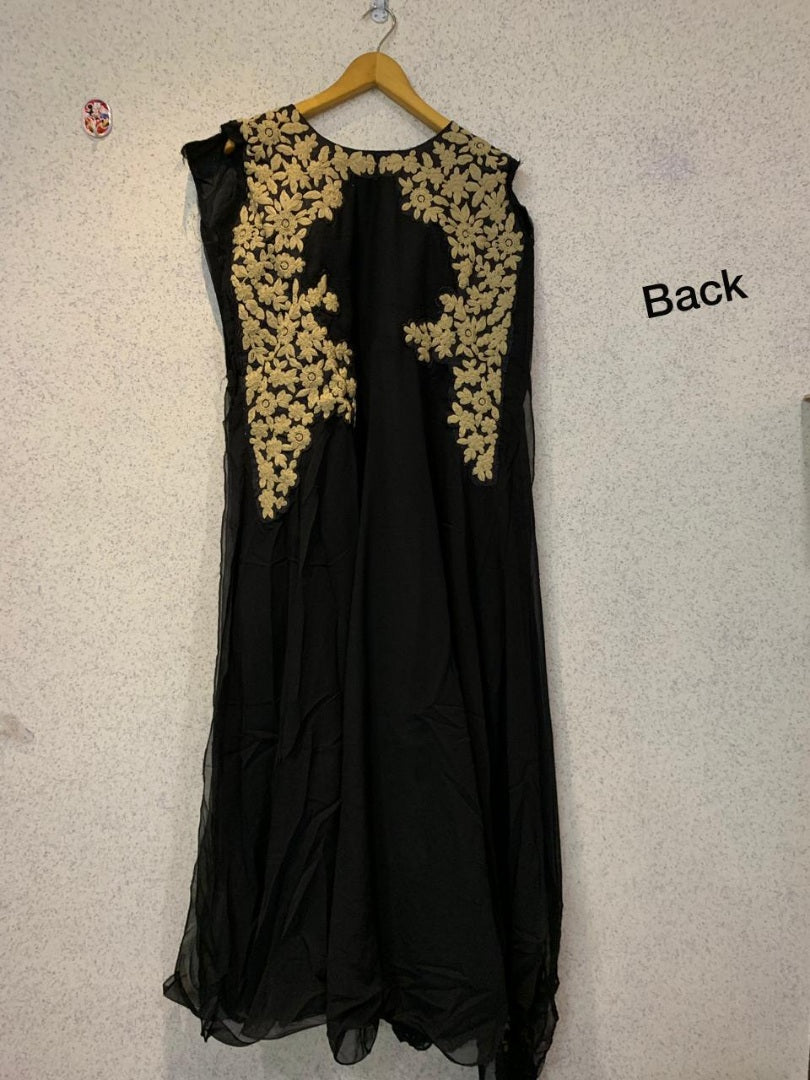 Black georgette dori embroidered partywear gown