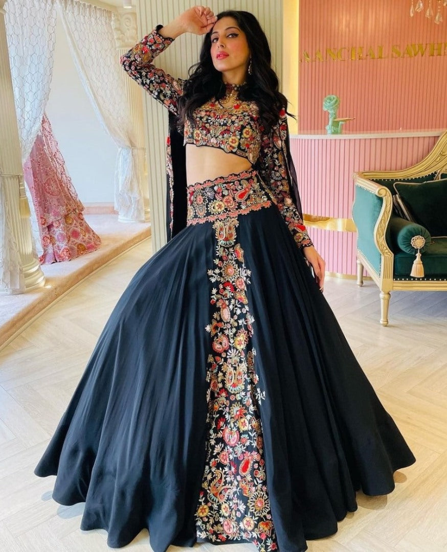 Black georgette embroidered designer lehenga choli
