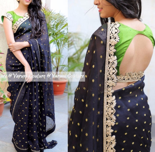 Black georgette embroidered festival wear saree
