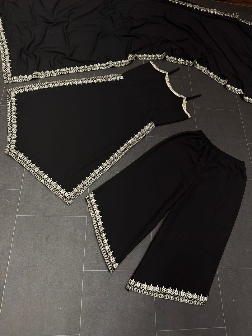 Black georgette embroidered palazzo suit