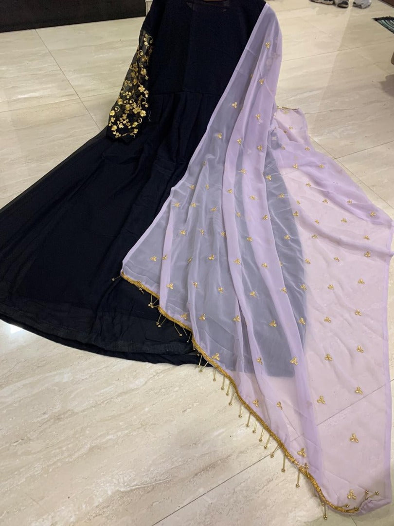 Black georgette embroidered partywear gown