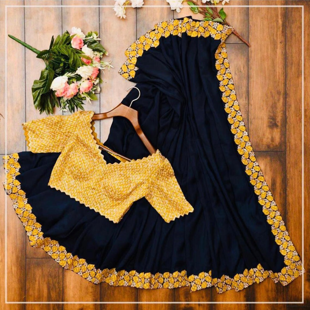 Black georgette embroidered partywear saree