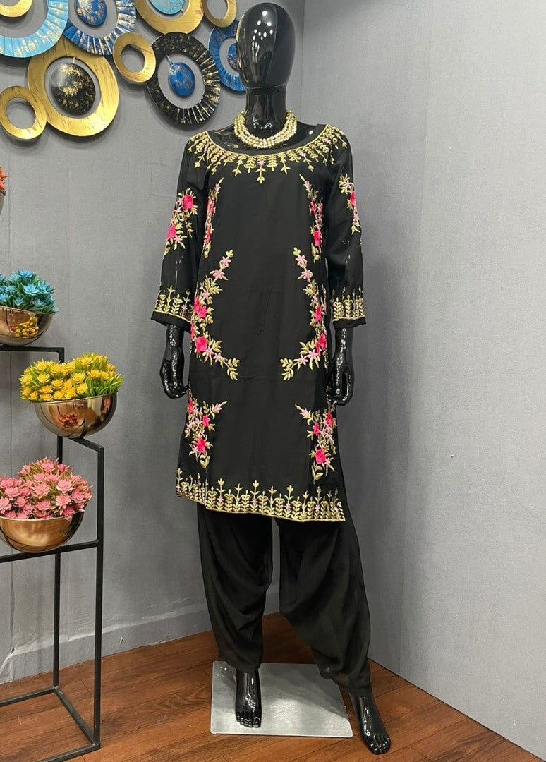 Black georgette embroidered patiyala punjabi suit