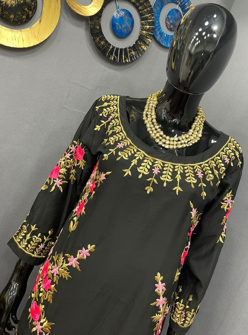 Black georgette embroidered patiyala punjabi suit