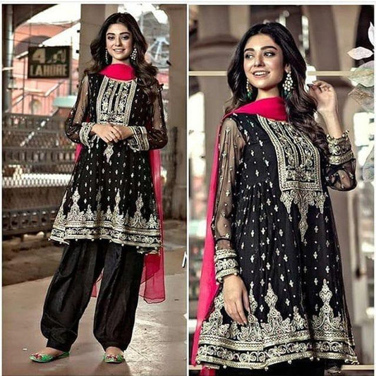 Black georgette embroidered plazzo salwar suit