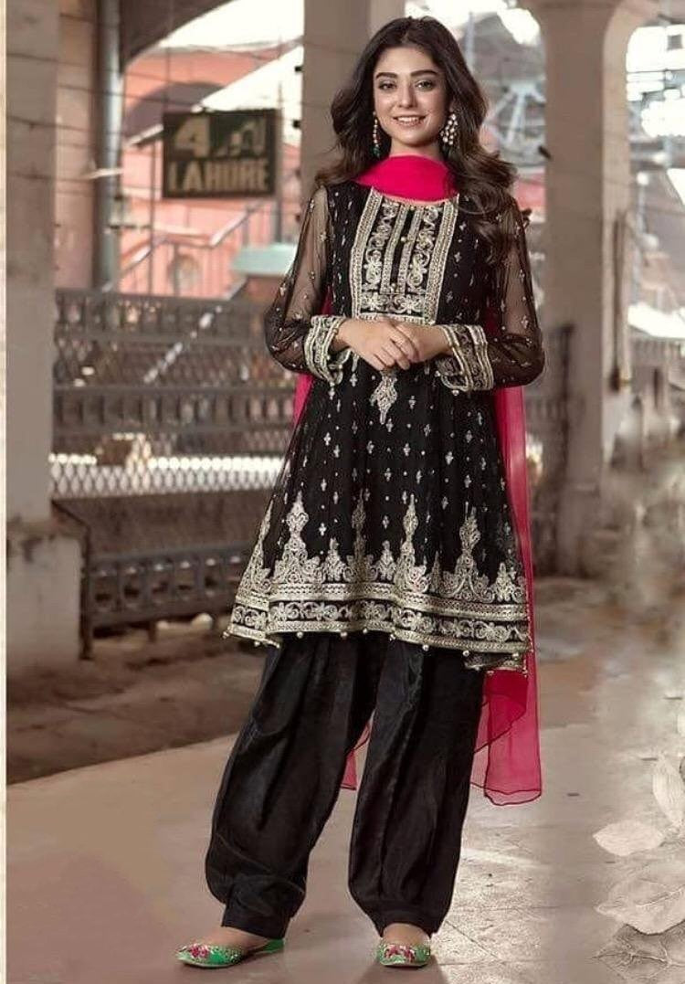 Black georgette embroidered plazzo salwar suit