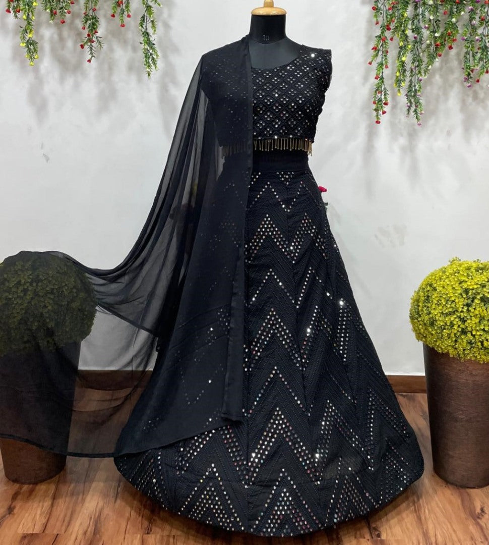 Black georgette embroidered with fancy latkan lehenga choli