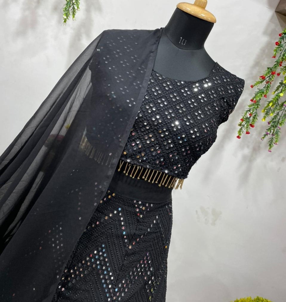 Black georgette embroidered with fancy latkan lehenga choli