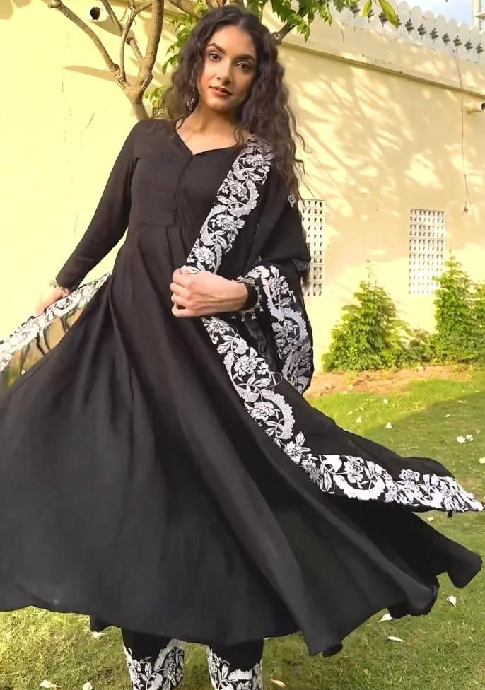 Black georgette embroidery work gown