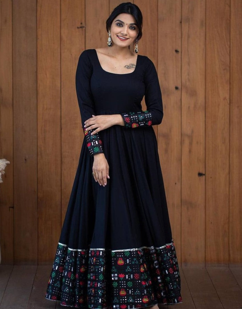 Black georgette embroidery work long anarkali suit