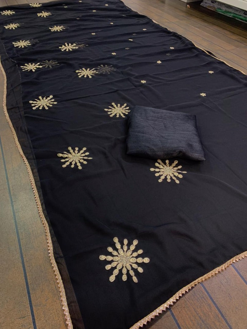 Black georgette embroidery work partywear saree