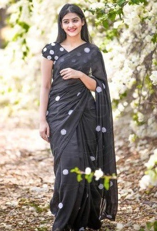 Black georgette embroidery work saree