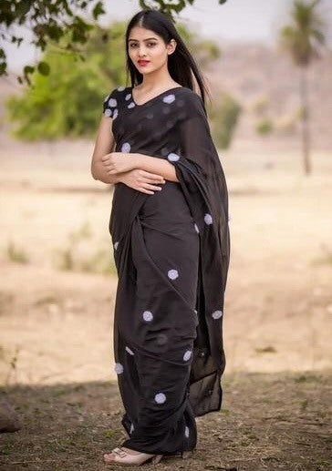 Black georgette embroidery work saree