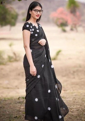 Black georgette embroidery work saree