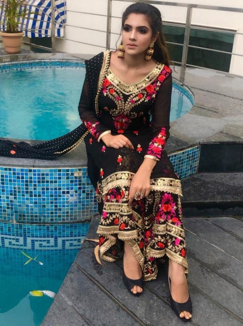 Black georgette embroidery worked salwar suit