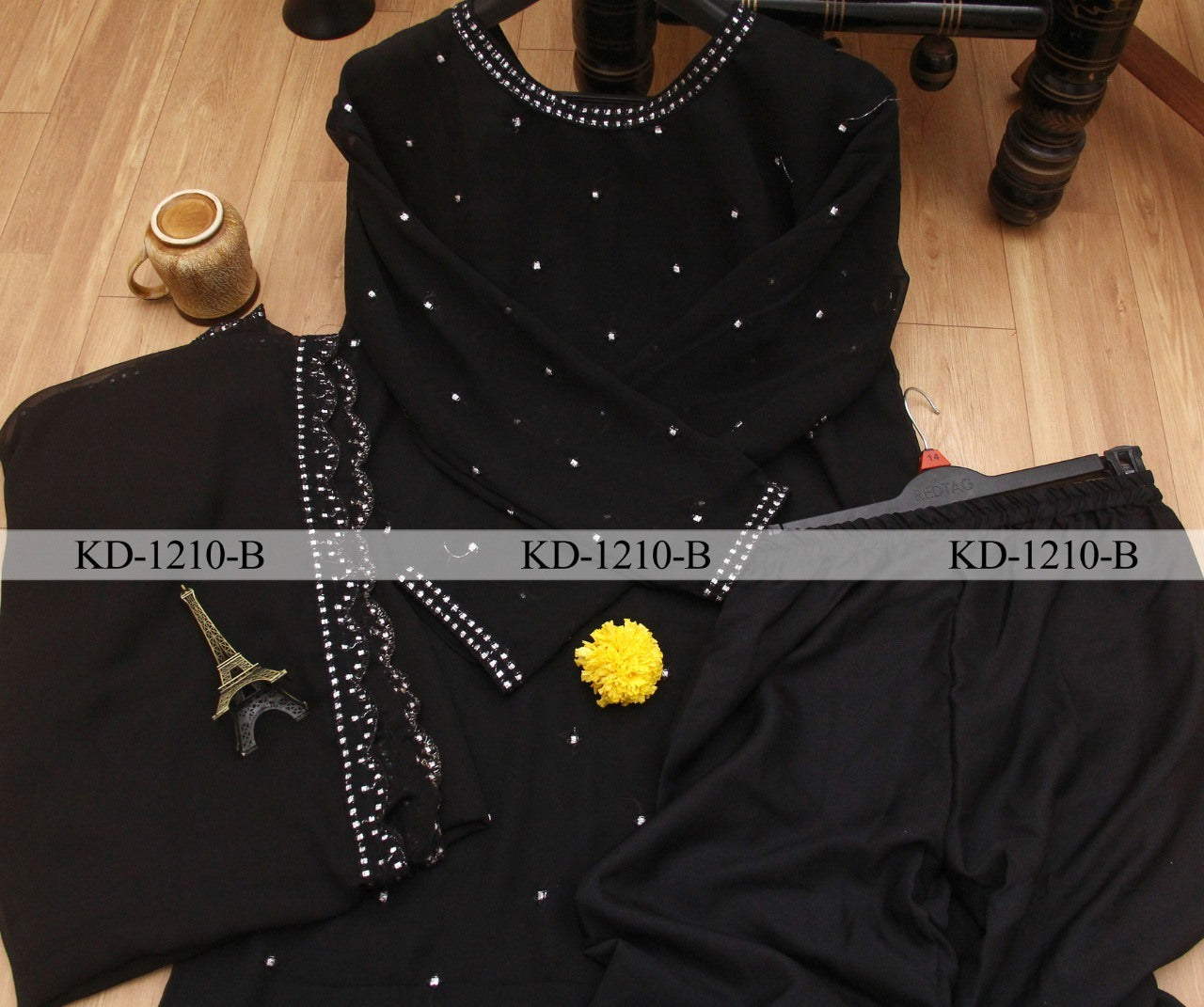 Black georgette fancy thread and zari work salwar suit