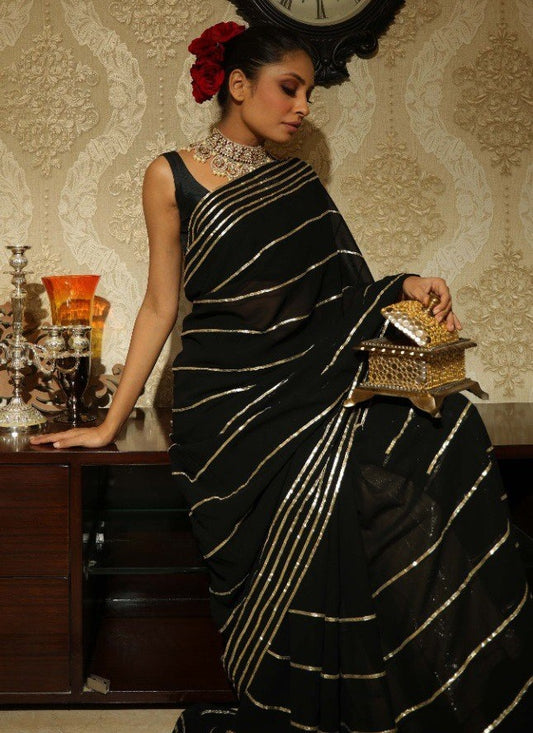 Black georgette gota patti work designer partywear saree