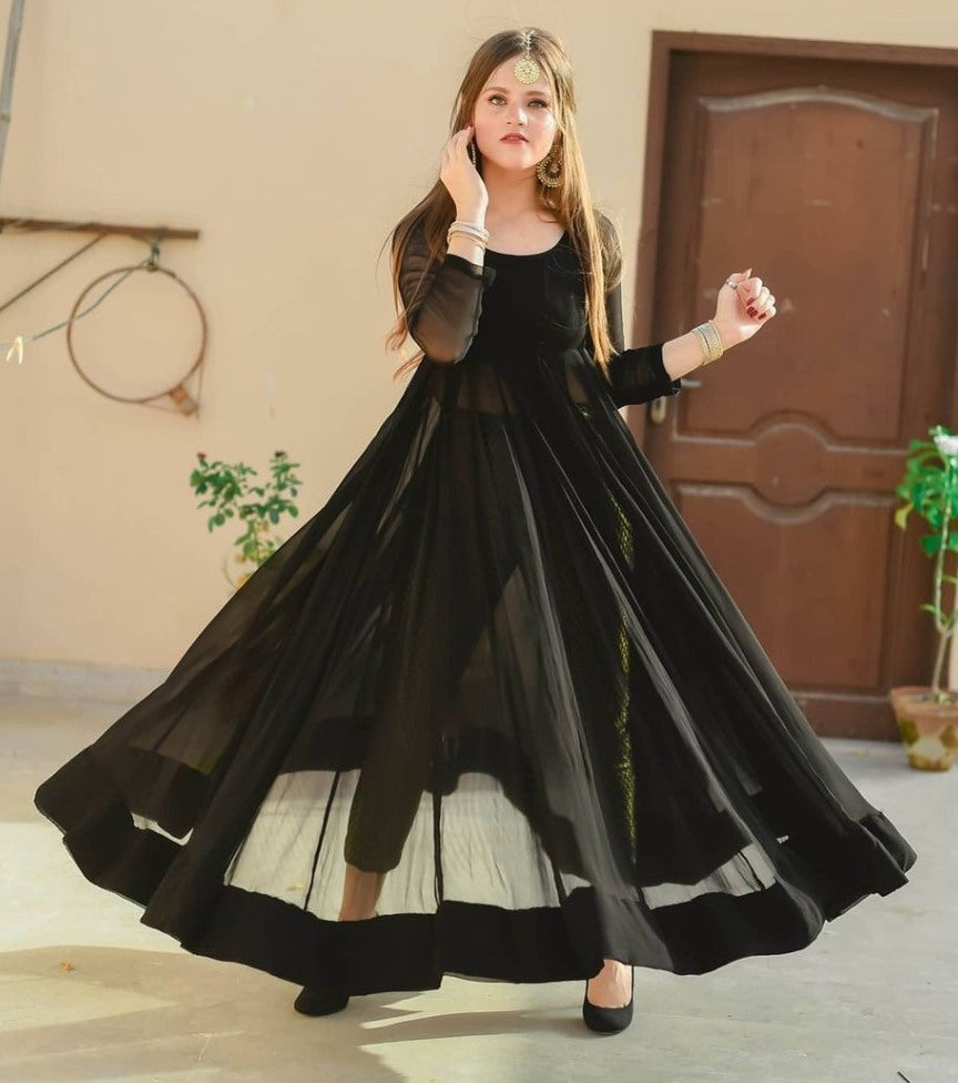 Black georgette gown with banarasi bottom