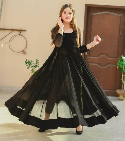 Black georgette gown with banarasi bottom