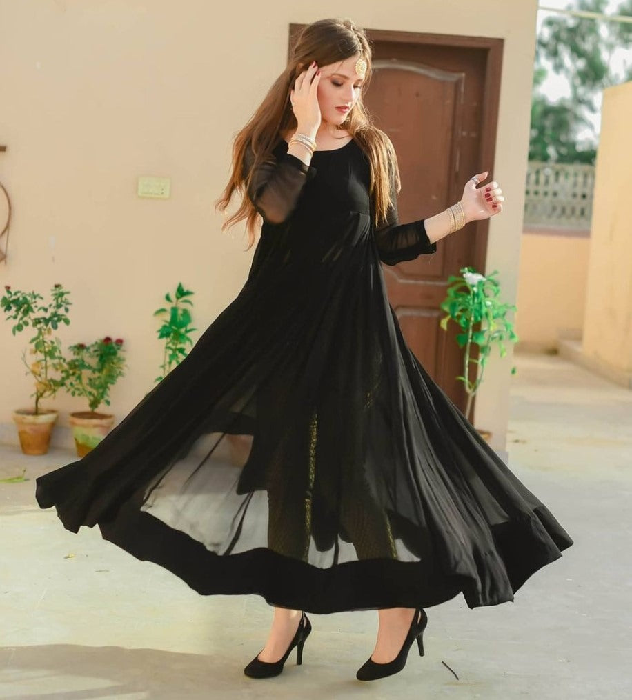 Black georgette gown with banarasi bottom