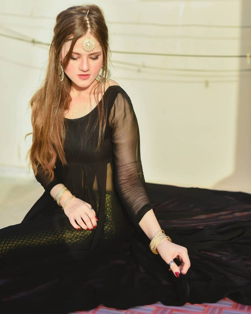 Black georgette gown with banarasi bottom