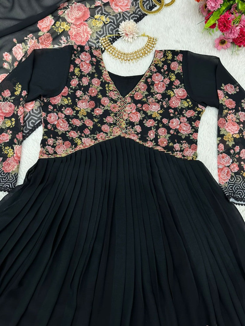 Black georgette handwork alia cut kurti