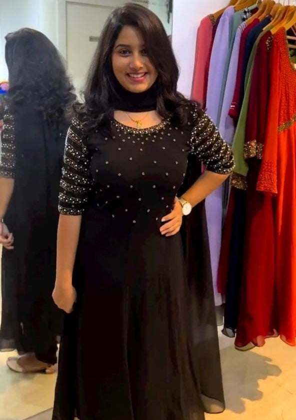 Black georgette handwork anarkali suit