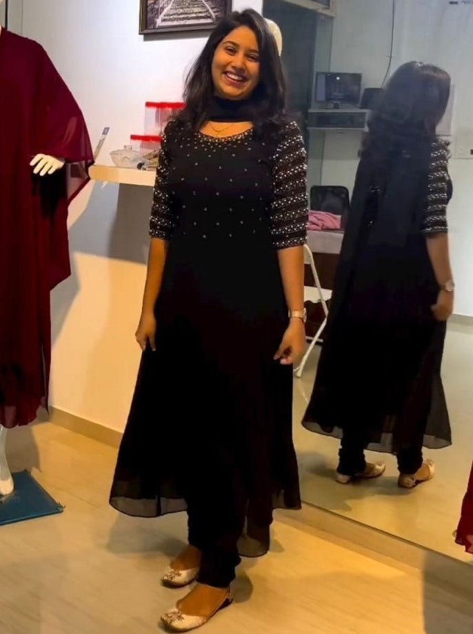 Black georgette handwork anarkali suit